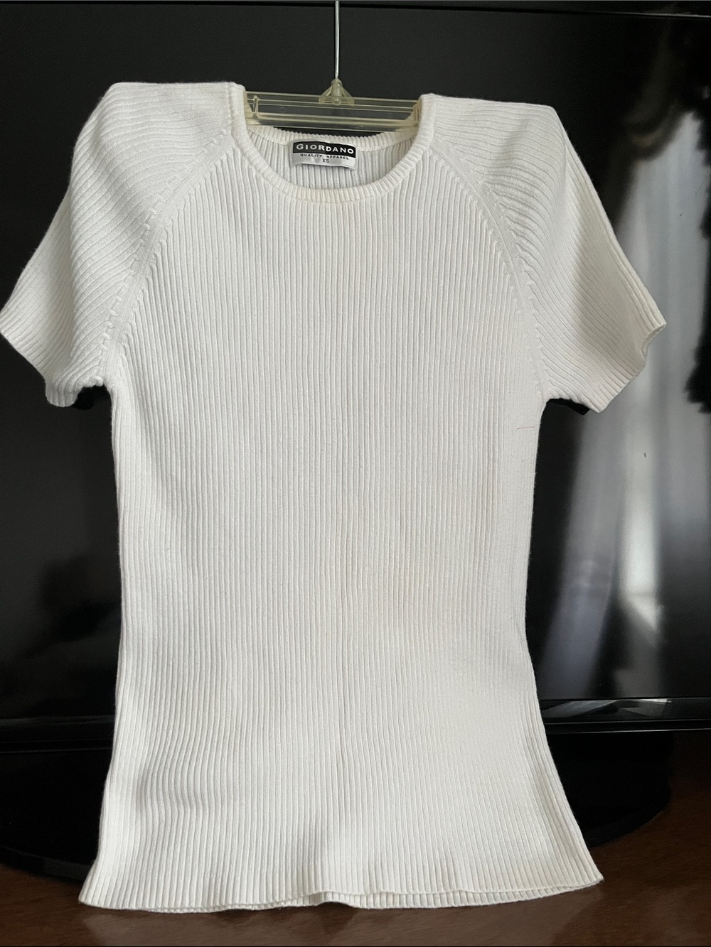 Giordano White Ribbed Short Sleeve Tee — Slim Fit Crewneck. Smoke Free home.